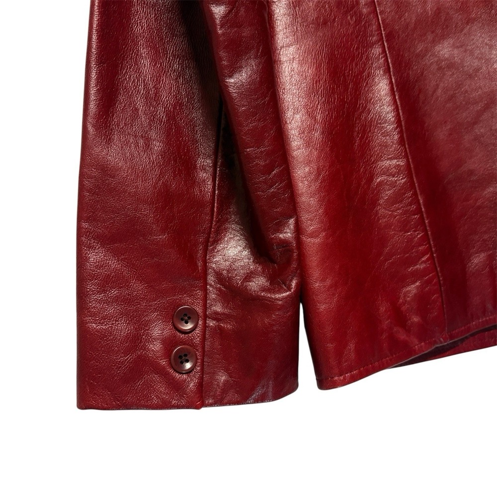 Vintage 2000 GAP Leather Jacket Womens Small Red Oxblood Blazer Y2K Genuine - Picture 8 of 10